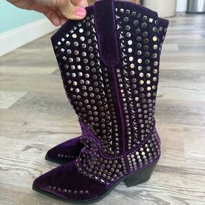Studded Purple Velvet Women's BootsSize 38